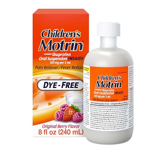 Childrens Motrin Liquid Dye-Free and Alcohol-Free NSAID 100 Mg Ibuprofen Oral Suspension Fever Reducer Pain Reliever Trusted Brand for Families Berry Flavor 8 Fluid Ounces