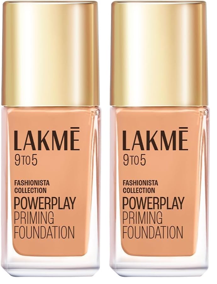 Image of LAKME Powerplay Priming Foundation, Natural, Flawless Finish, Medium To Full Coverage, Built in Primer, Long Lasting Liquid, SPF 20, Neutral Medium, 25ml (Pack of 2)