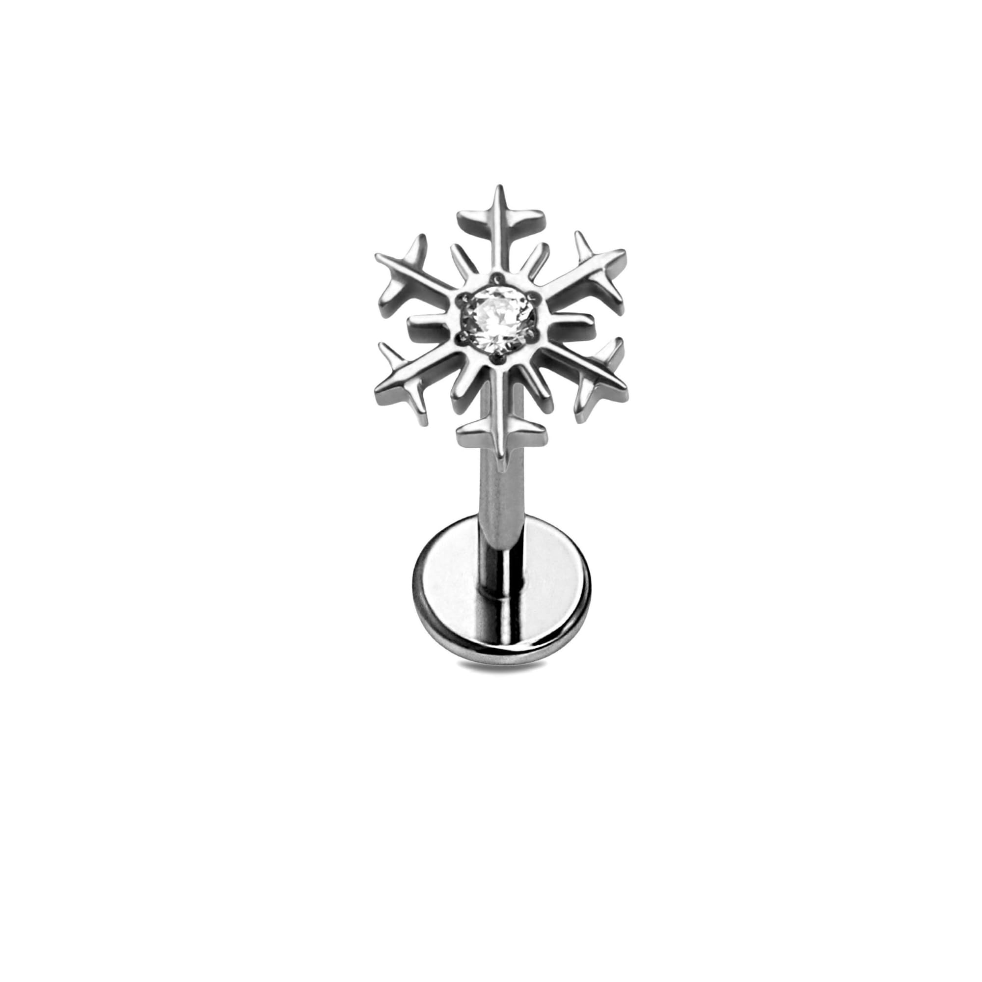 Cords Club Snowflake Flat Back Stud – ASTM-F136 Implant Grade Titanium - Push Pin Design for Sensitive Ears – Available in 18K PVD Gold Plated &
