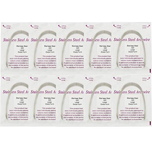 10 Packs Super Elastic Stainless Steel Ovoid Arch Wire 012-020 Upper Lower,100 pieces (SS 020 Lower 10Packs)