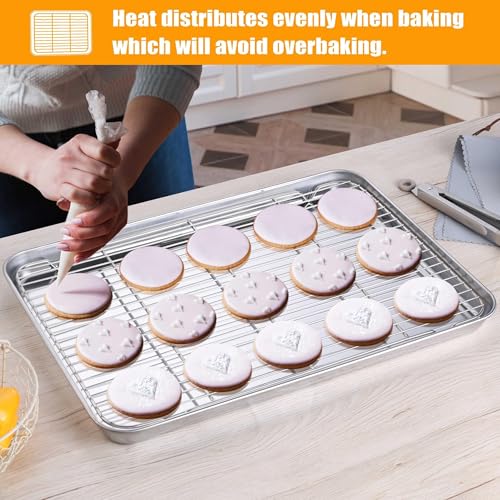 Homikit Baking Sheet Pan with Wire Cooling Rack Set of 2, 20" x 14" Large Nonstick Stainless Steel Cookie Sheets Tray for Oven, Big Metal Bakeware Bacon Pans for Baking Cooking, Dishwasher Safe by Homikit - Image 4
