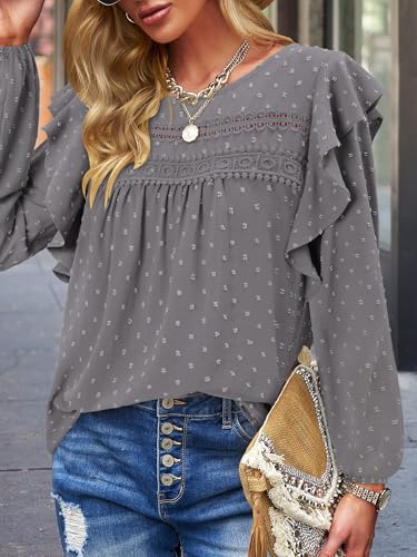 BETTE BOUTIK Womens Boho Fall Long Sleeve Shirts Crewneck Dressy Casual Blouses Trendy Flowy Tops