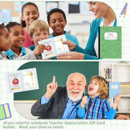 Image of Crtiin 30 Pcs Back to School Teacher Gift Card Holder Set Colorful Composition Notebook Money and Gift Card Sleeves First Day of School Teacher Gifts Bulk for Kindergarten Preschool Elementary