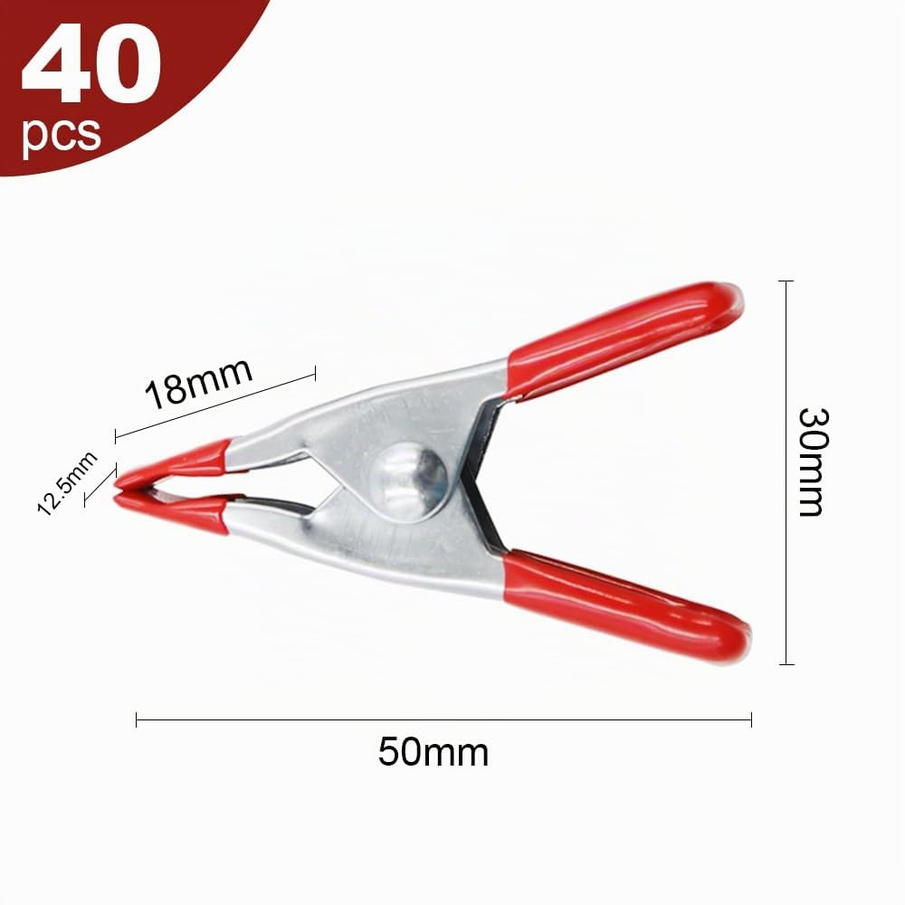 Lot de 40 pinces à ressort en métal de 5,1 cm de long, petites pinces à ressort robustes avec embouts en caoutchouc pour photographie, travail du bois, camping, amélioration de la maison