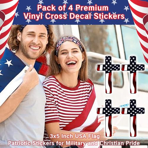 Image of NIIIYTYB 4Pcs Cross Sticker for Car Red White Blue American Flag Decal Large Christian Stickers for Cars Trucks RV SUV Boat Vehicles Patriotic Decals for Window Auto Bumper Vinyl Decoration