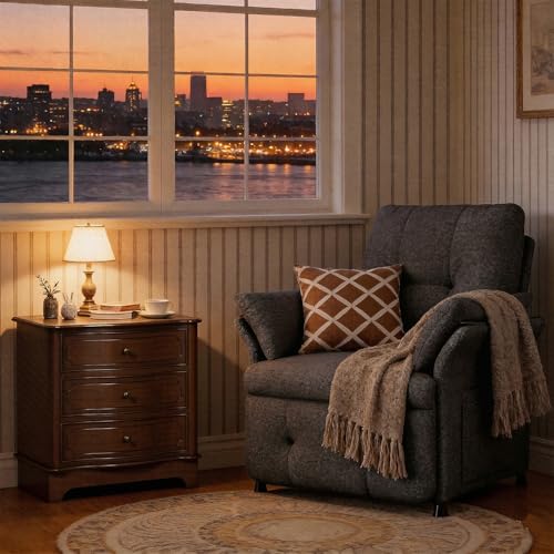 Image of Power Recliner Chair for Adults with Heat & Massage - Linen Electric Reclining Sofa with Remote Control, 3 Side Pockets, 180 Lay Flat Sleeper for Living Room Home Theater, Dark Grey