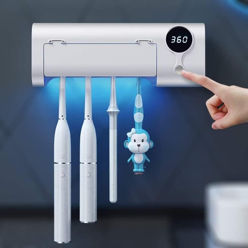 Toothbrush Holder, 4 Toothbrush Slots & Timer Function, Cordless Wall Mounted Toothbrush Holders for Bathrooms
