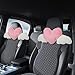 2 Pcs Heart Shaped Car Headrest Pillow with Angel Wings Pink Heart Cute Neck Pillow for Car Neck Support Head Rest Cushion Comfortable Seat Pillows For Driving Travelling Office Accessories