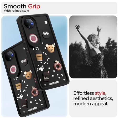 Image of Pikkme Back Cover for iQOO Z10R 5G / Vivo V50 5G / V50e 5G / Vivo T4R 5G | Cute Fun Cartoon 3D Bear Silicone Full Body Protection Bumper Cover (Black)