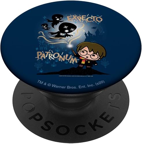 Harry Potter Expecto Patronum Chibi Potter PopSockets agarre y soporte para teléfonos y tabletas, Negro