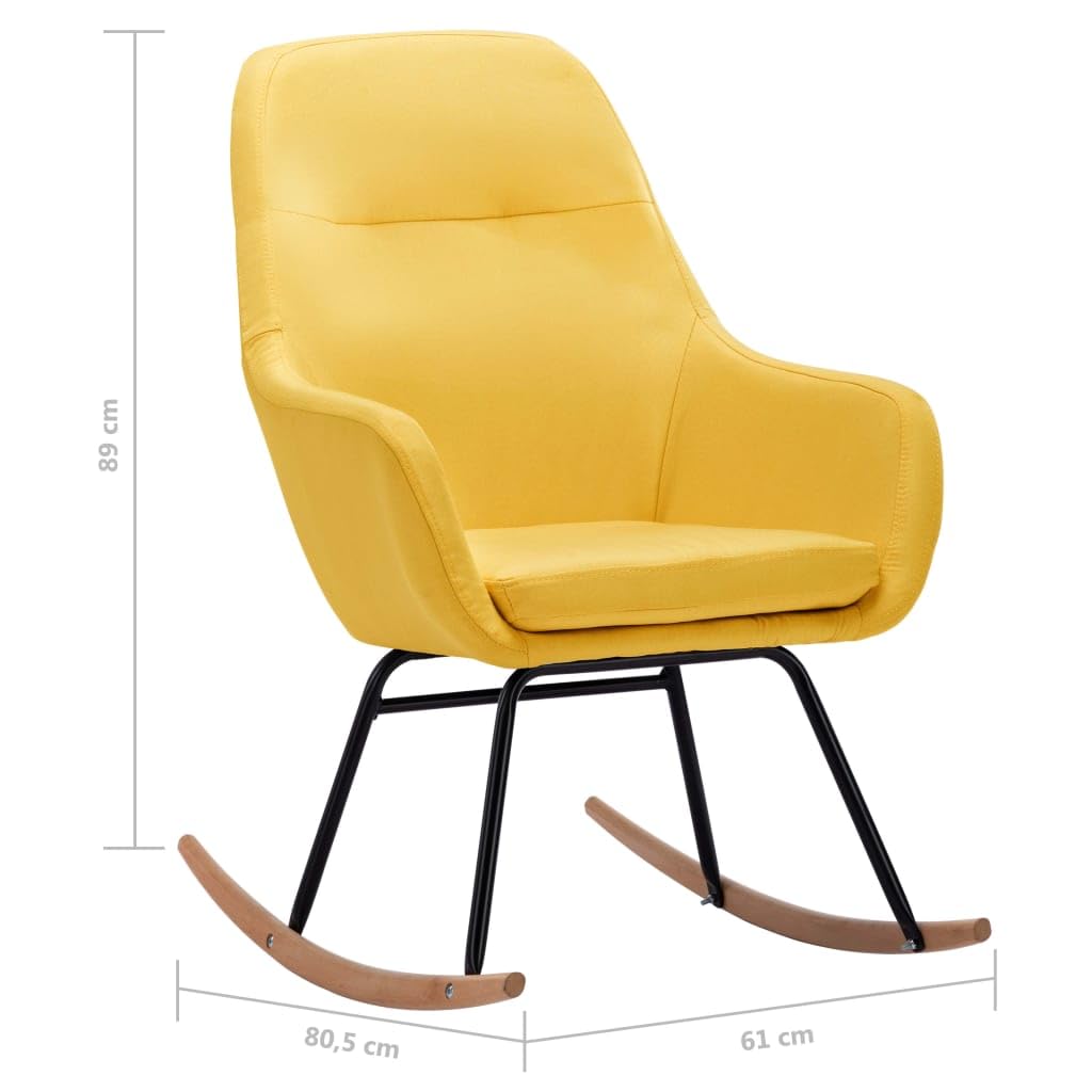 Mecedora con cojín extraíble, marco de metal y patas de madera de haya en tela amarilla mostaza que soporta hasta 110 kg para salón y jardín