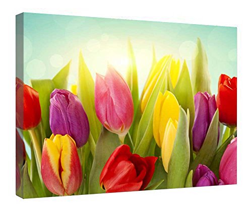 Impression sur toile de tulipes haut de gamme tendue sur authentique cadre en bois