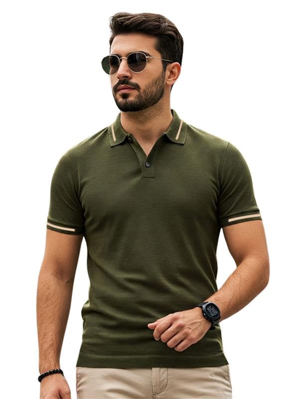 Pure Cotton Half Sleeves Regular Fit Plain Solid Classic Polo Colored Collar T-Shirt for Men (Colors: Olive, Maroon, Navy, Black, Green & Orange)