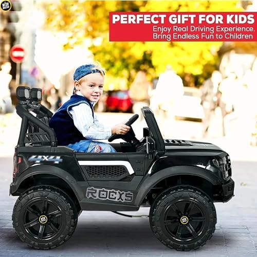 Image of Wish Master 4x4 Off-Road Electric Ride-On Jeep for Kids | 12V Battery, Remote & Manual Drive | Big Size Jeep with Music, Lights & Safety Belt