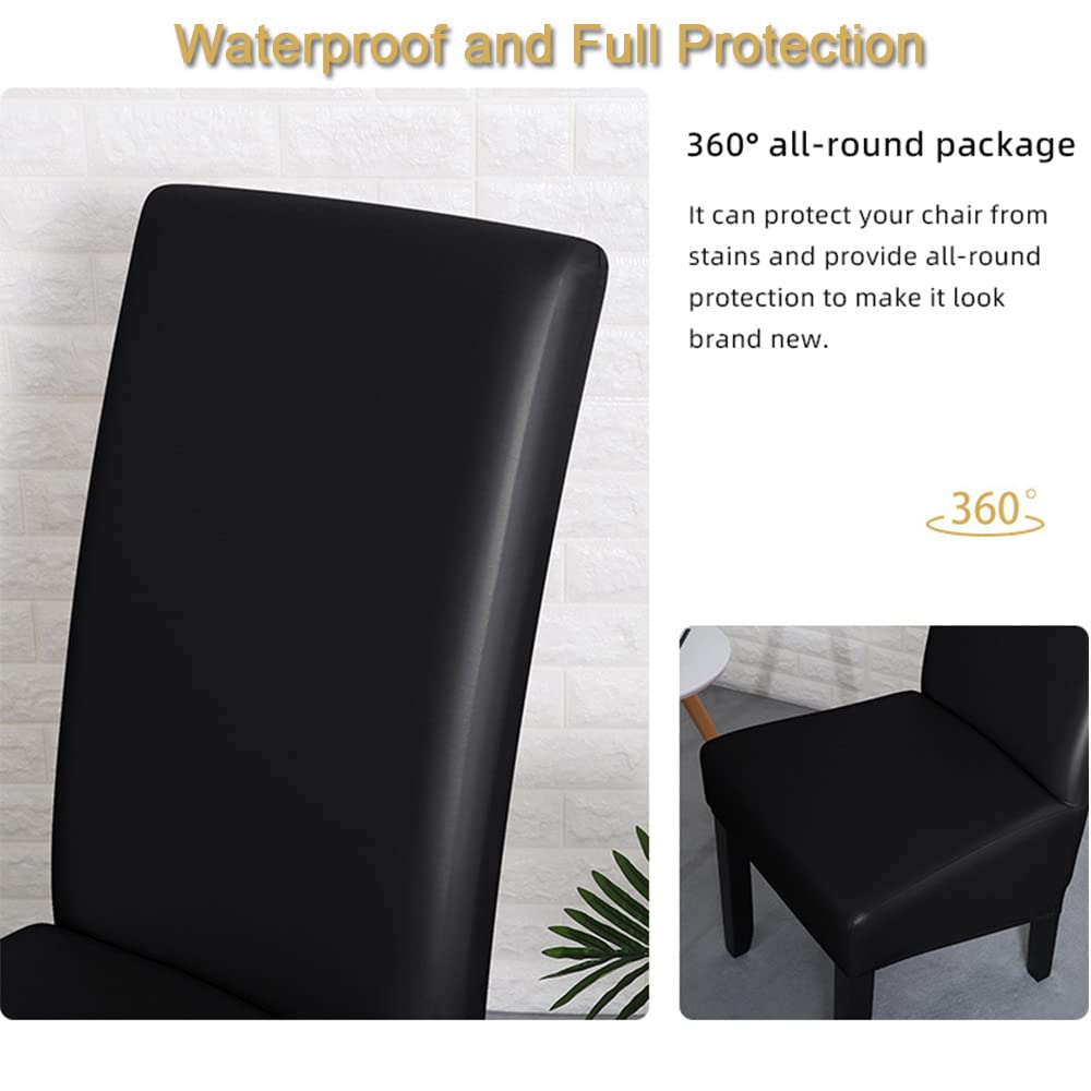 lygooh Waterproof PU Leather XL Chair Covers for Dining Chair Stretch High Back Large Chair Covers Washable Removable Seat Covers Chair Protector Slipcover for Dining Kitchen
