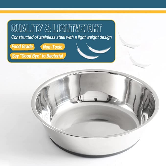 PEGGY11 Anti-Slip Heavy Duty Stainless Steel Dog Cat Food & Water Bowl 900 Ml (Set Of 2),?37.85 cm,H_43.18 cm,W_26.92 cm 1
