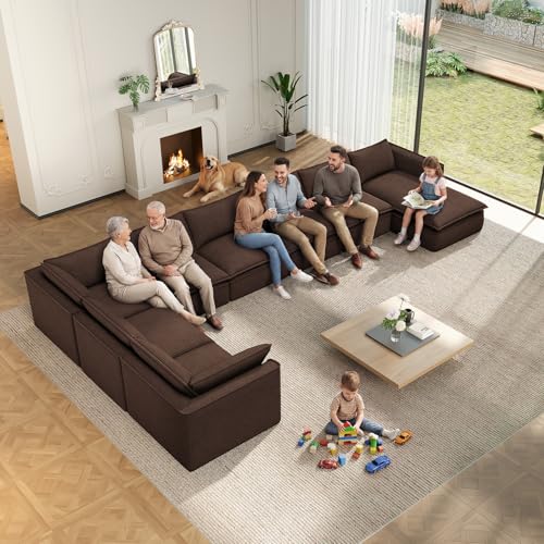 Vesgantti 141.7" Oversized Modular Sectional Sofa, Modern 7 Seater Boneless Couch with Chaise and Ottoman, Deep Seat Plush Corduroy Cloud Style for Living Room, No Assembly Required,Brown - Image 4