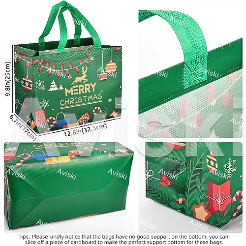 4PCS Multifunctional Non-Woven Christmas Tote Bags for Gifts Wrapping Shopping, 32.5×25×17cm, Lateral Christmas, 4pcs - Image 2