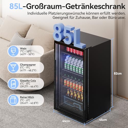 Professional Wine Cellar, Small 85L Beverage Refrigerator, Mini Fridge with 5-Level Temperature Regulation, Internal LED Lighting, 3 Adjustable Shelves、 - immagine 4