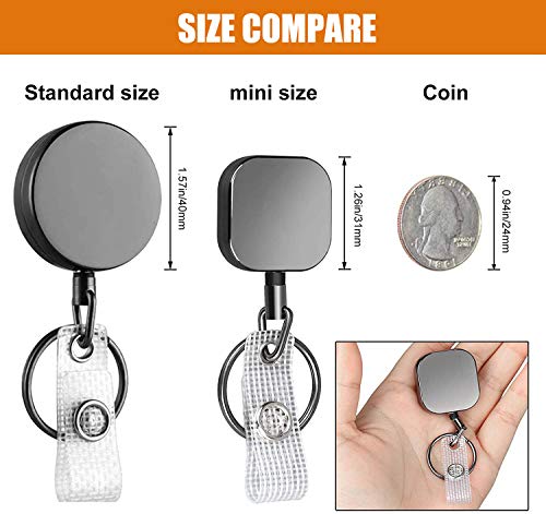 WLHGH Badge Holder, 3 Pack Heavy Duty Metal ID Badge Holder Key Reel with Belt Clip Key Ring for Name Card Keychain (Glossy Black) - Image 4