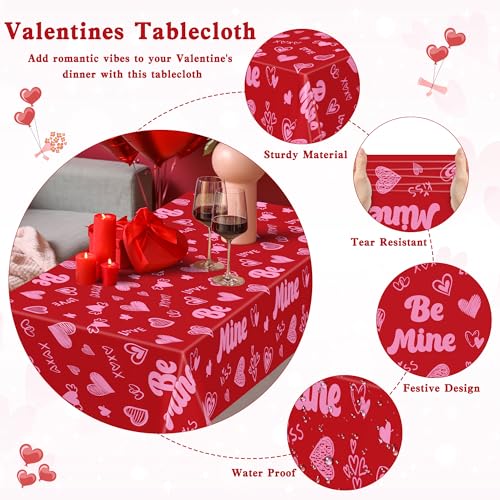 Image of QZYL 3 Pcs Valentines Decorations, 108 inch X 54 inch Plastic Valentines Tablecloth, Disposable Love Tablecloth, Pink Table Cloth Rectangle Valentine's Party Favors, Heart Table Cover for Love Wedding Party