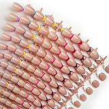 216 Pcs French Tip Press on Nails Short Almond,French Nails Press ons in 9 Different Color Nail Tip,Reusable Fake Nails in 12 Sizes,Glossy False Nails Full Cover Stick on Nails for Women Manicure