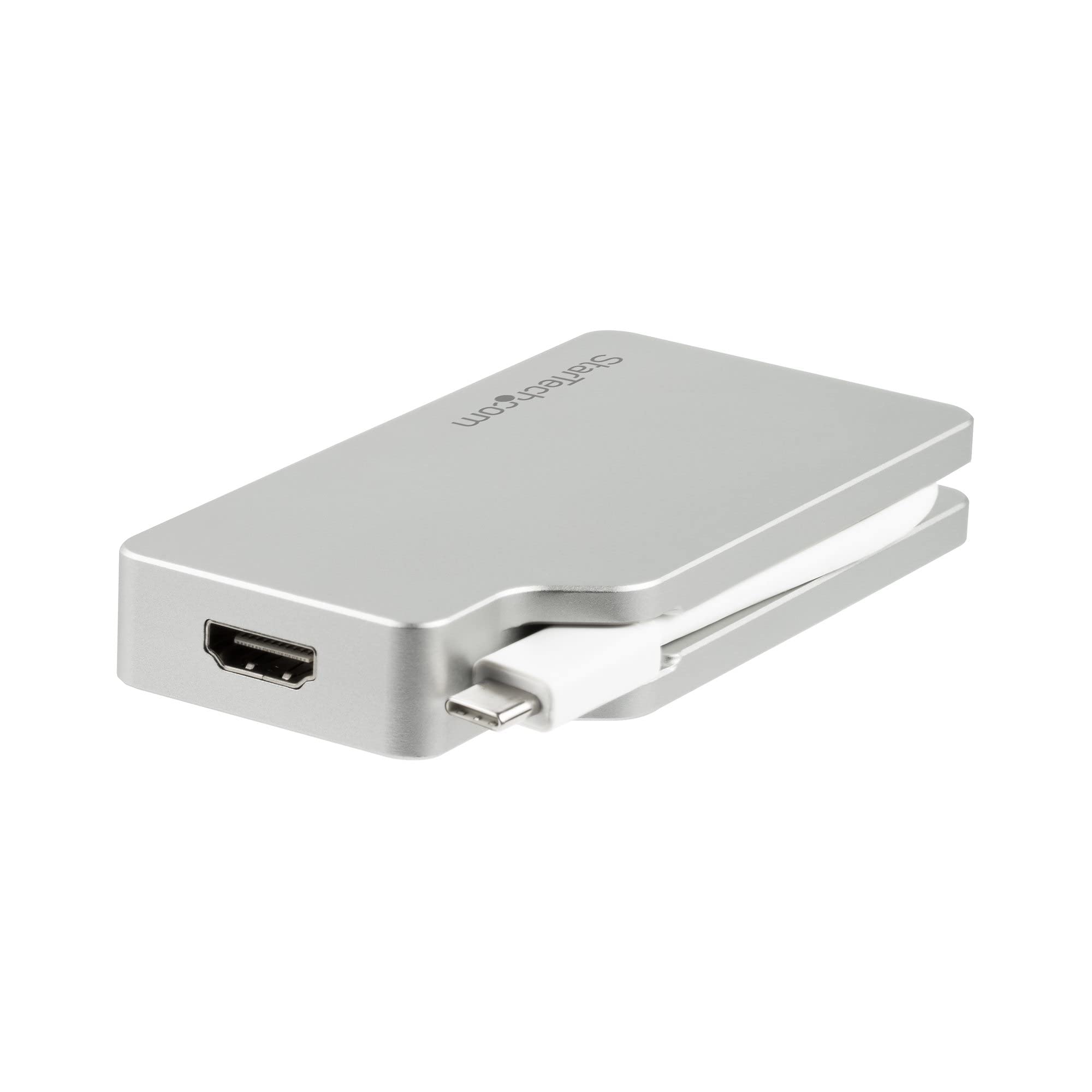 StarTech USB-C auf HDMI 1.4/mDP 1.2/VGA/DVI Adapter, Silber (CDPVGDVHDMDP) | 4-in-1 Multiport Videoadapter, 4K, HDCP 2.2, Thunderbolt 3, Aluminiumgehaeuse