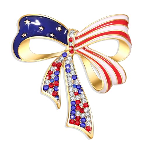 Image of 4 th of July Brooch Pin Vintage Patriotic Red white and Blue Rhinestone USA Brooch Pin Classic American Flag Metal lapel Pin Jewelry for Women Men Fourth of July Independence Day Party Costume Accessories Gift