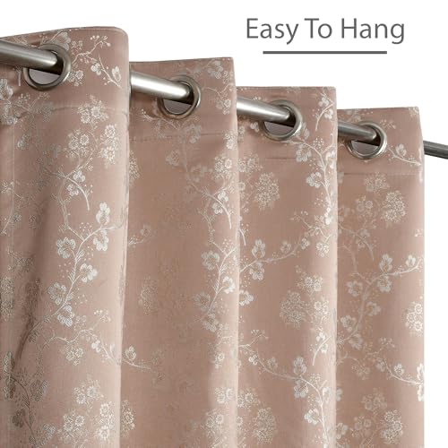 Image of FRESH FROM LOOM Eyelet Style Curtain 8 Feet Long Door & Window | Semi Blackout | Light Blocking 80% Darkening | Floral Look | Heavy Jari Jacquard Premium Luxury Parda (8feet, Onion, 1pc only)