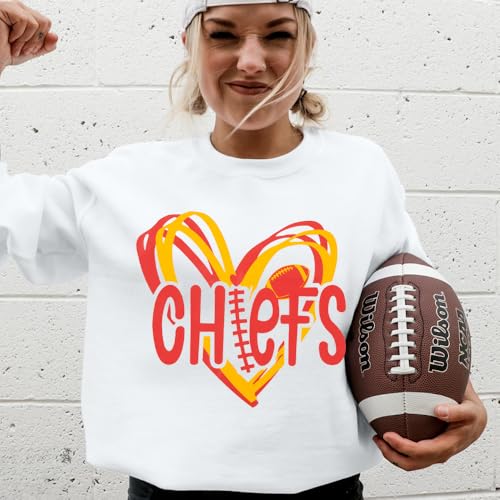 Lotucy Football Sweatshirt Women Game Day Sweatshirts Football Team Fans Pullover Shirt Heart Graphic Long Sleeve Tops White thumb #1