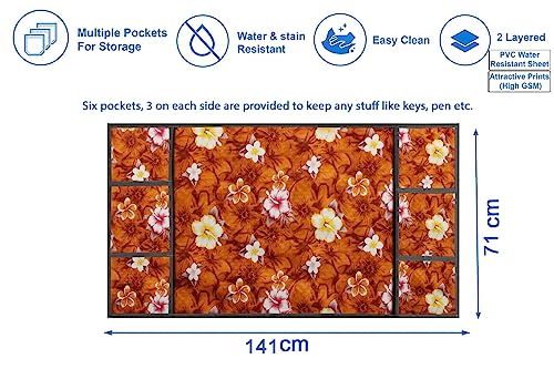 Image of The Furnishing Tree Fridge Top Cover Compatible for Samsung RS76CG8003S9HL, 653 LTR WxL 71x141 in CM Floral Pattern Orange