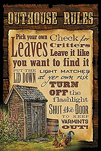 EYSL Metal Tin Sign Vintage Funny Outhouse Rules Retro Plaque Wall Decor Gift for Home Kitchen Office Club Bar Gym 8x12 Inch