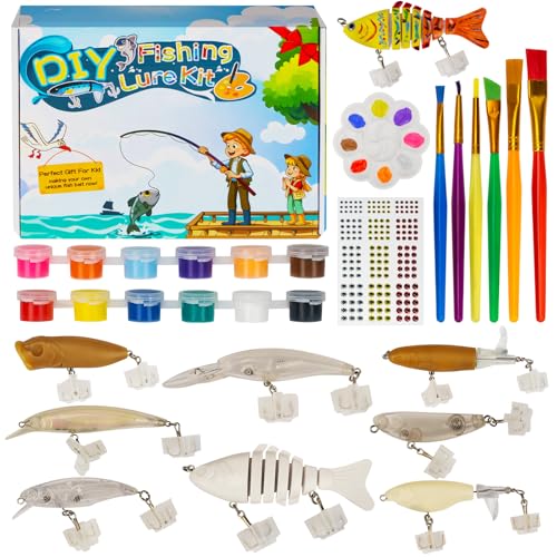 THKFISH DIY Fishing Lure Kit - Kid-Friendly Lures Making kit Customizing Lures Includes Paint & Brushes Perfect Fishing Gifts and Crafts for Kids Tackle Box Must-Have
