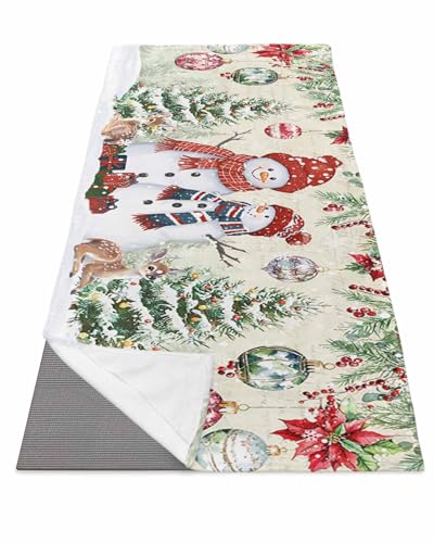 BOSIJOY Yoga Mat Towel,Winter Christmas Snowman Xmas Tree Non Slip Sweat Absorbent Hot Yoga Towels with Corner Pockets,Poinsettia Ball on Postcard Soft Microfiber Towel for Pilates Bikram 70