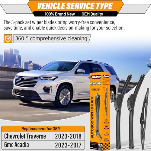 Image of OEM Windshield Wiper Blade Replacement for Chevy Chevrolet Traverse 2018 2019 2020 20221 2022 2023 Gmc Acadia 2017-2023 Original Equipment All-Season Rear Wiper Blade Set 24+20+10 (Set of 3)