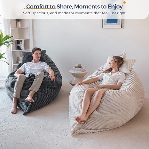 Image of MAXYOYO Giant Bean Bag Chair with Pillow, 3 in 1 Convertible Bean Bag Chair for Adults with Washable Cover, Removable Floor Cushion Stuffed Floor Lounger for Living Room Bedroom, Dark Grey, Full