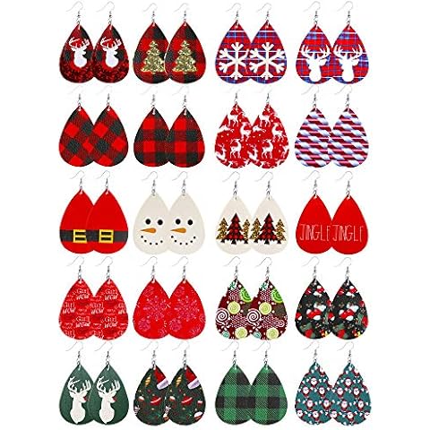 Christmas Earrings for Women Christmas Plaid Earrings for Women Christmas Tree Earrings Snowman Earrings Xmas Leather Earrings Christmas Decorations 16-20 Pairs Cover