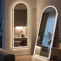Arched Full Length Mirror with LED Lights, 60"x16" LED Floor Mirror with Stand, Body Floor Mirrors with Dimming & 3 Color Lighting, Wall Mounted LED Mirrors for Bedroom, Dressing Room, Cloakroom
