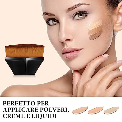3 Stück Magic Foundation Brush, Flacher Foundation Pinsel Oval Make-up Pinsel Kabuki Flat Top Puder Gesicht Pinsels Groove Design mit Kasten (Schwarz)