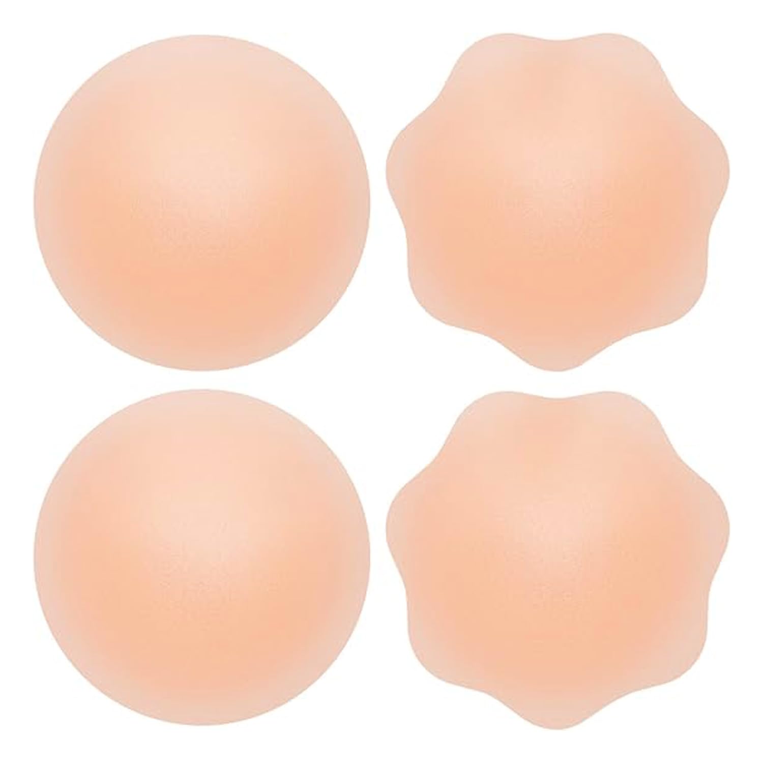 Sraba Women's Beige Nipple Covers 2 Pairs Silicone Breast Cover Invisible Nipple Pasties Adhesive Petal Pads Reusable Seamless Nip Covers For Party Dresses (Flower And Round)