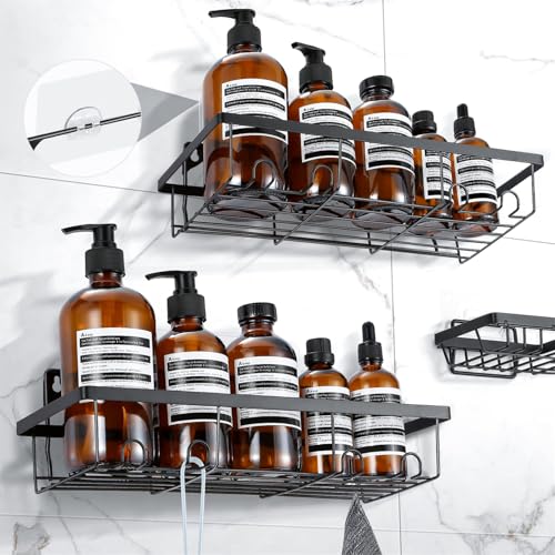 PragmoZon 3 Pezzi Mensola Doccia, Senza Foratura Mensole Bagno, Resistente alla Ruggine Mensole Doccia, Porta Bagnoschiuma Shampoo da Doccia Adesivo