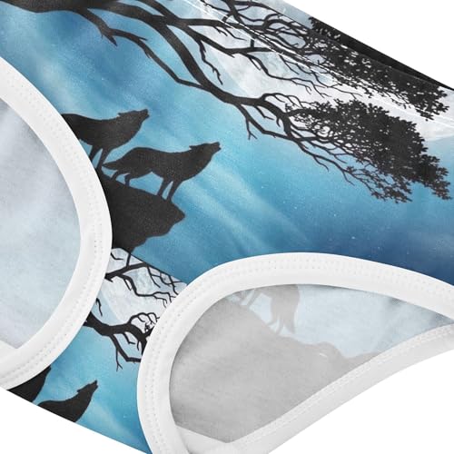 Toddler Girls Underwear 2t Cotton Little Girl Panties Artistic Briefs Kids Undies Cool Wolves Tree Moon4