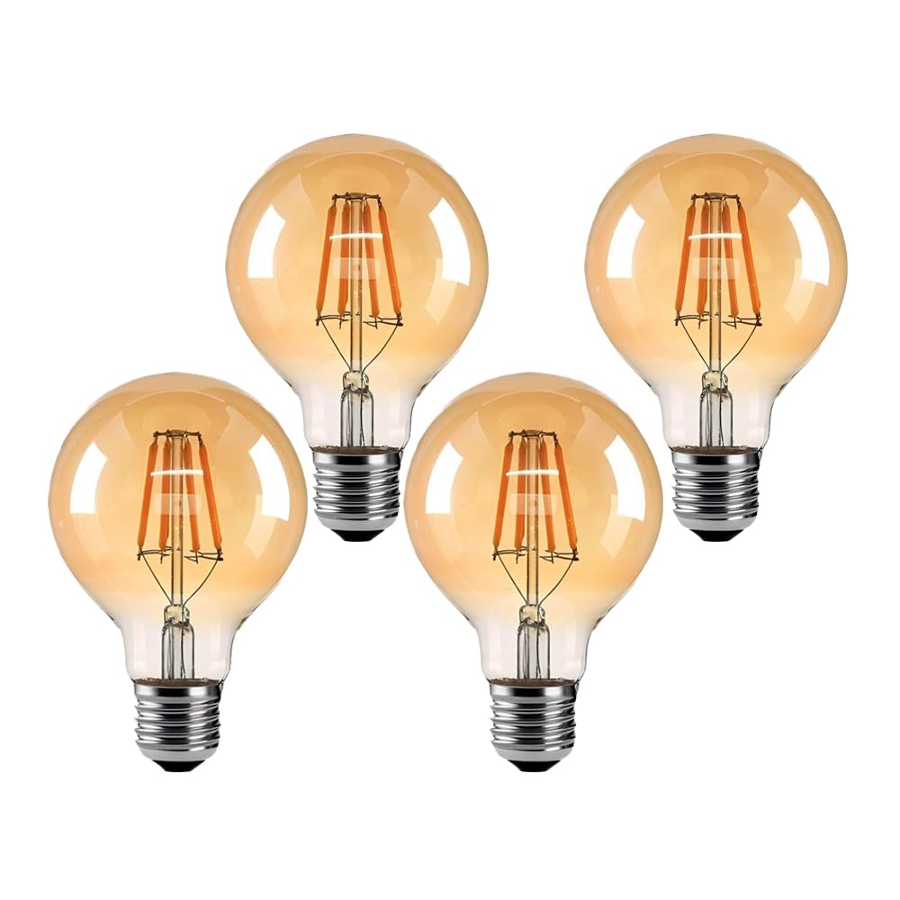 Jiotouhu E27 Vintage Filament Edison LED Light Bulb, G80 Antique Style Retro Amber Glass Screw Lamp, 4W is Equivalent to a 40W Halogen Bulb, Amber 2700K, 220V, 400LM, Non dimmable, 4 Pack โ image 1
