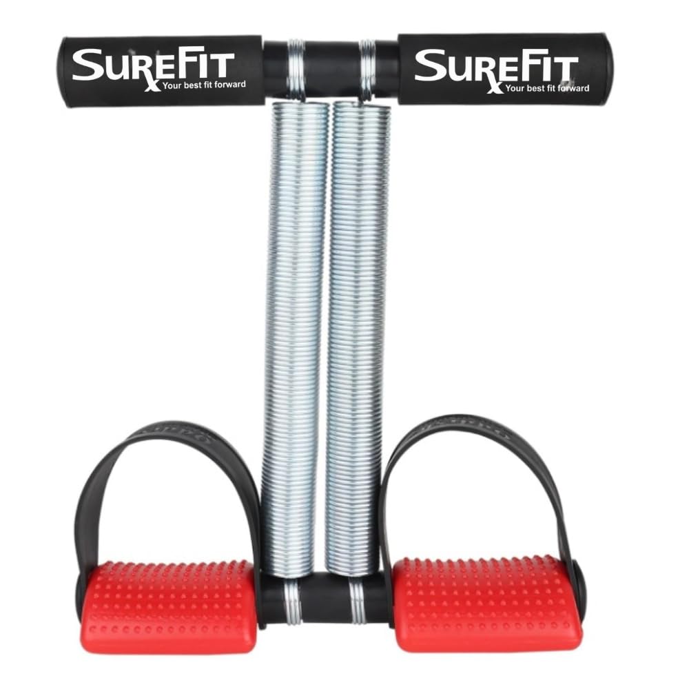 SUREFIT Double Spring Tummy Trimmer & Push Up Board Combo Full Body Workout Kit with Heavy Duty Dual Spring Black/Red Standard Size 4