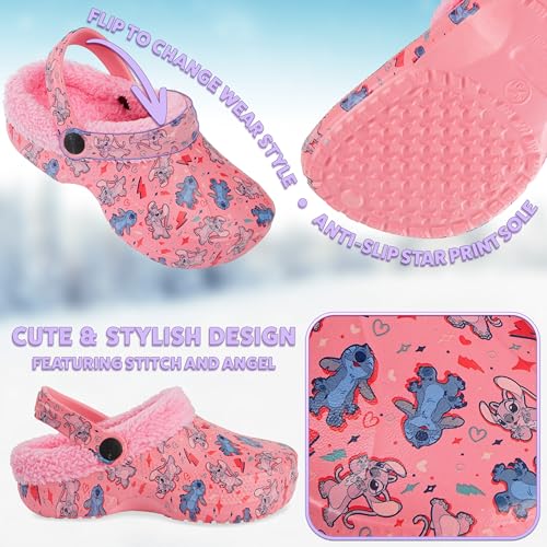Image of Disney Stitch Clogs for Girls with Fleece Lining, Slip On Shoes, Cozy Indoor, Outdoor Winter Clogs, Cute Gifts for Girls