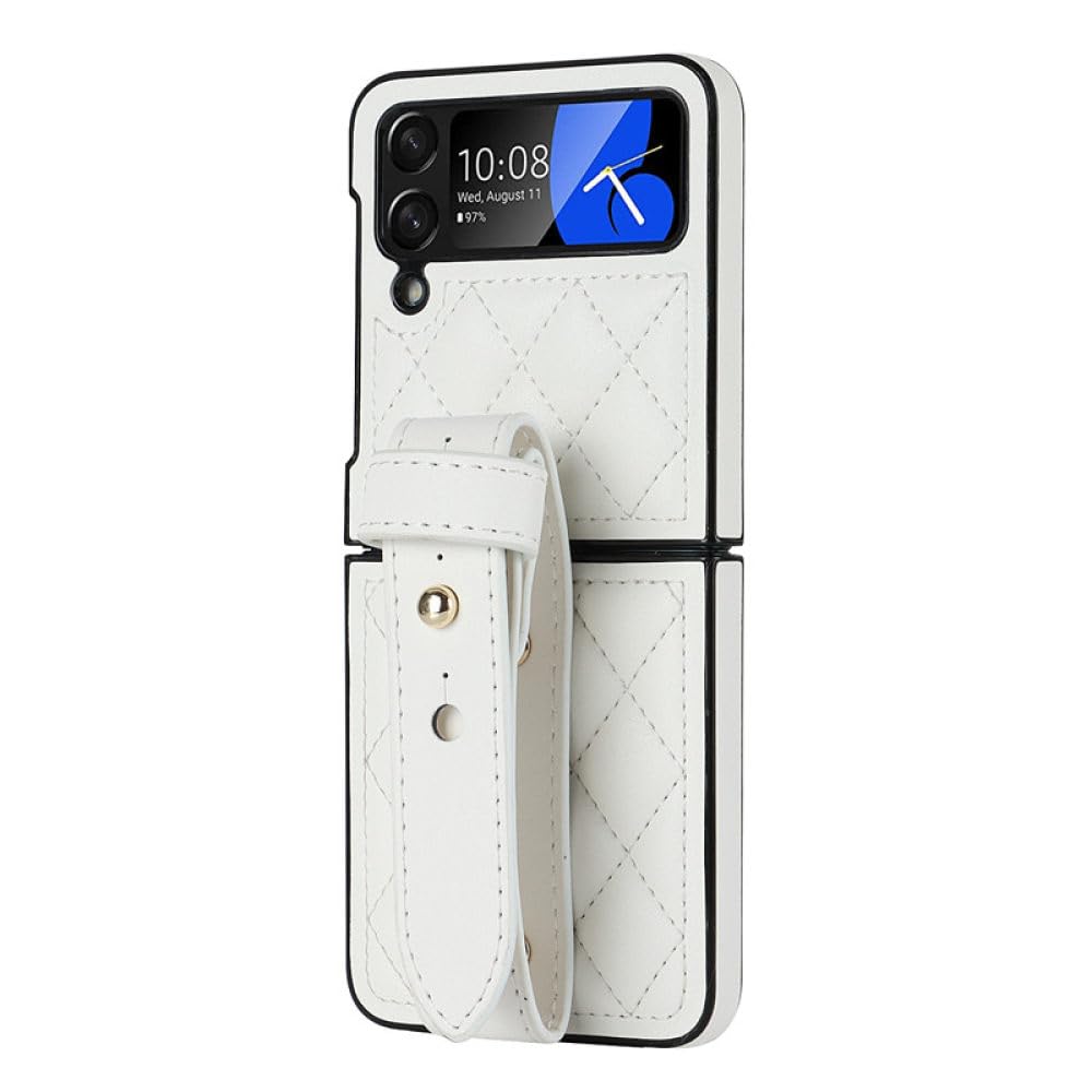 Étui de téléphone antichoc Samsung Z Flip 5 coque cuir dragonne blanche Galaxy Z Flip 3 - 8