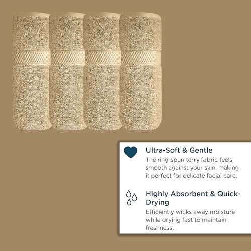 Image of Sulfar 100% Combed Cotton, Quick Drying Highly Absorbent Thick Bathroom Towels, Luxury Bath Towel Set (Pack of 4, 70 X 140 cm) - 600 GSM (Bleach Sand)