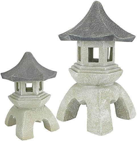 Design Toscano NG999870 Asian Decor Pagoda Lantern Outdoor Statue, Medium & Large, Two Tone Stone Finish