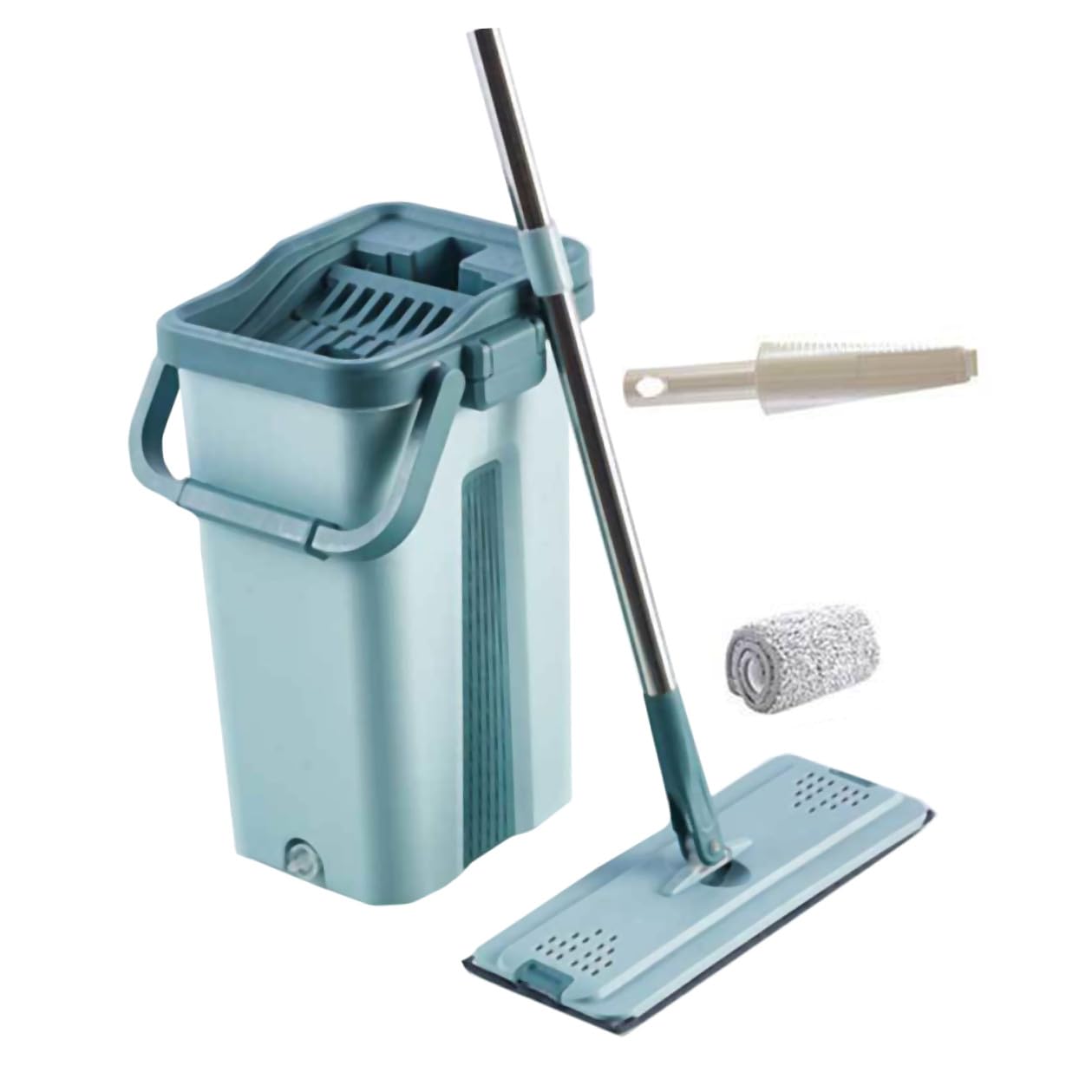 Mopa Microfibra con Cubo Escurridor Lavado Sin Contacto para Limpieza Hogar y Suelos Secos y Húmedos Accesorios de Limpieza Multifuncionales Verde