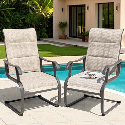 Image of NUU GARDEN Patio Dining Chairs Set of 2, Outdoor Dining Chairs with Breathable Textilene Seat, All-Weather Patio Furniture for Garden Deck Backyard Porch, Grayish Beige